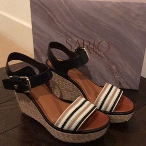 Franco Sarto Black and Tan Wedges